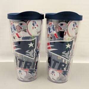 (2) Tervis New England Patriots Tumbler Hot or Cold 24 oz Big Retro Logo Plastic